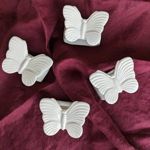 Delicate White Bone China Butterfly Napkin Rings Lovely Detail Vtg. Four